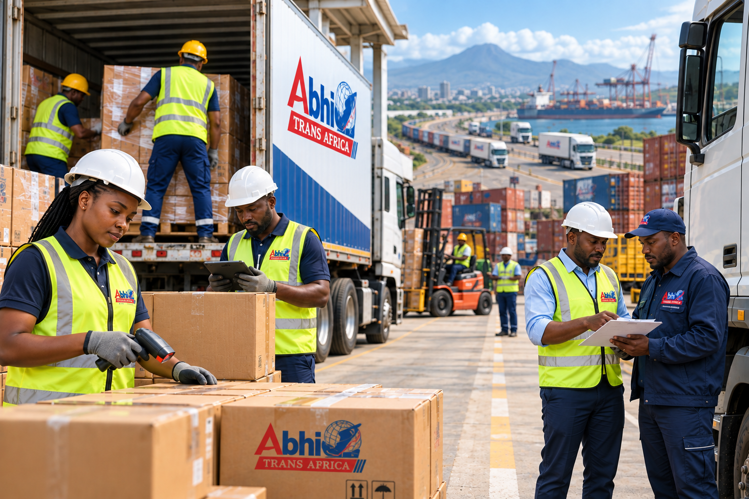 African warehouse team using logistics technology and processes