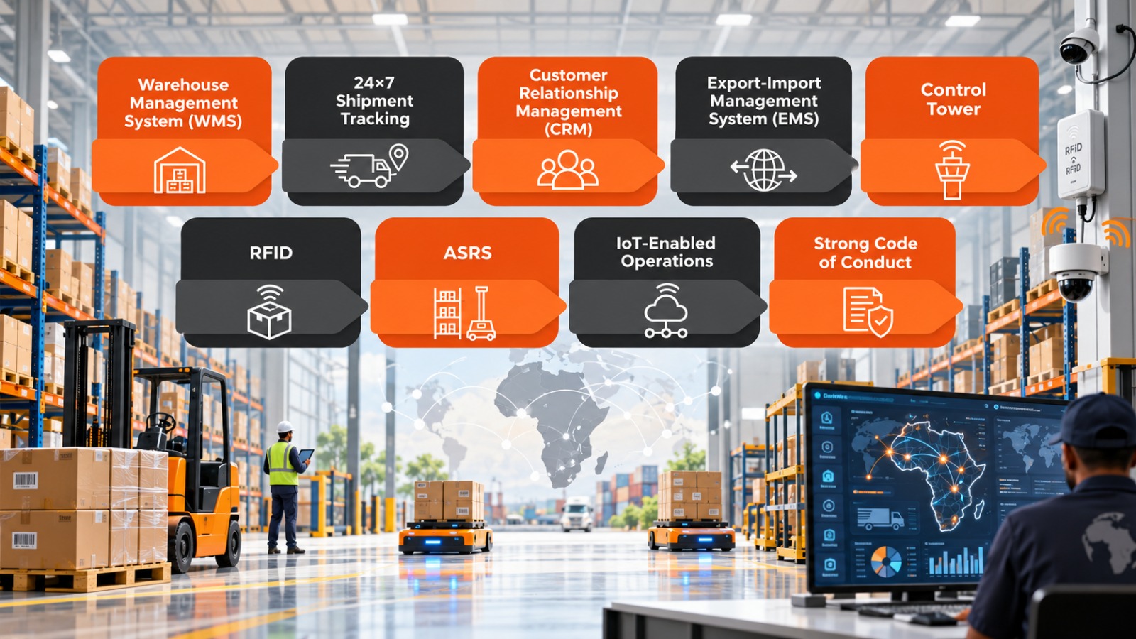 Technology used in fulfillment centre and logistics operations